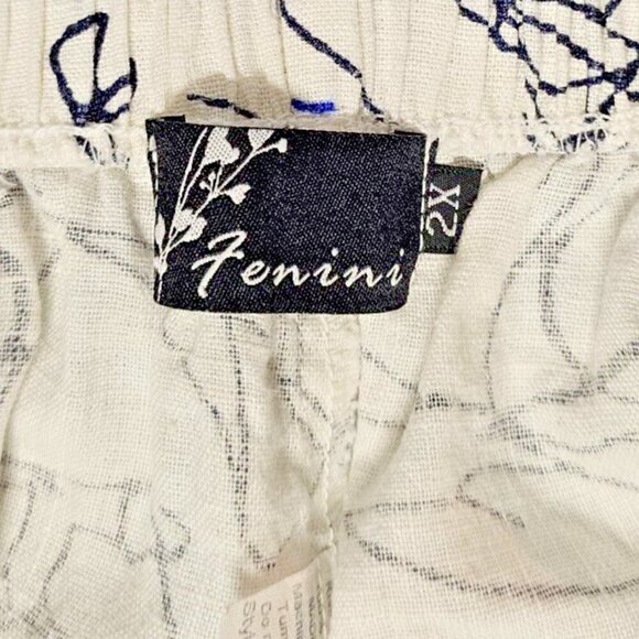 Fenini Flat Front Women Palazzo Size 2X White 100% Linen - Picture 4 of 12